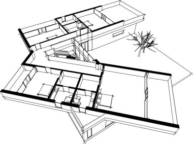 Binanın mimari 3d çizim çizim ev
