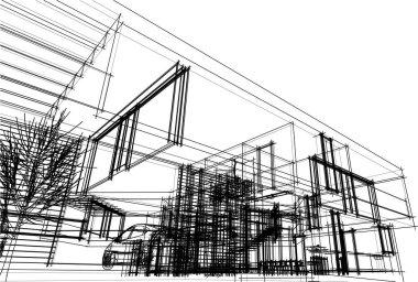 Binanın mimari 3d çizim çizim ev