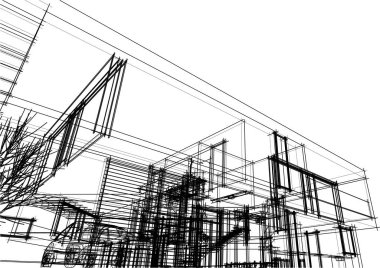 Binanın mimari 3d çizim çizim ev