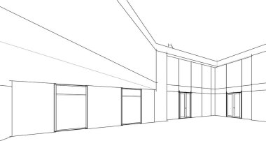 Binanın mimari 3d çizim çizim ev