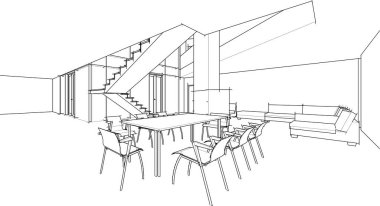 Binanın mimari 3d çizim çizim ev