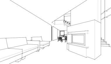 Binanın mimari 3d çizim çizim ev