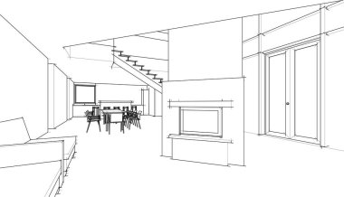 Binanın mimari 3d çizim çizim ev