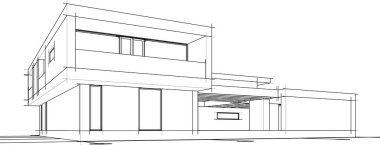 Binanın mimari 3d çizim çizim ev