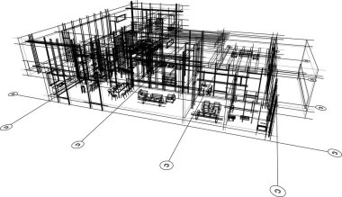 Binanın mimari 3d çizim çizim ev