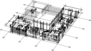 Binanın mimari 3d çizim çizim ev