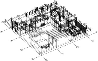 Binanın mimari 3d çizim çizim ev