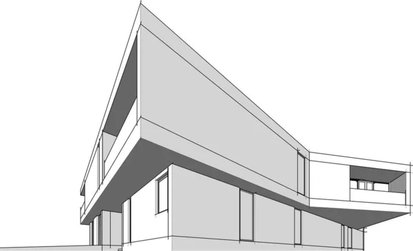 Edificio Casa Dibujo Arquitectónico Ilustración — Vector de stock