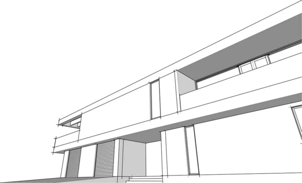 Edifício Casa Desenho Arquitetônico Ilustração — Vetor de Stock