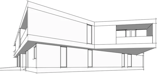 Casa Edificio Disegno Architettonico Illustrazione — Vettoriale Stock
