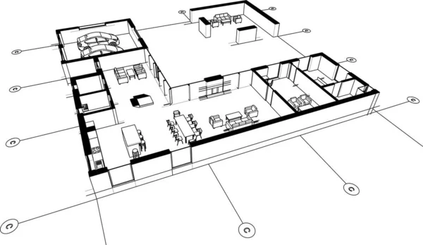 Architektonické Kreslení Ilustrace Stavby Domů — Stockový vektor