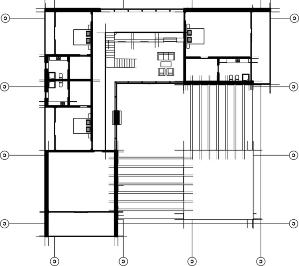 Hus Byggnad Arkitektonisk Ritning Illustration — Stock vektor