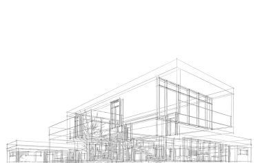 Binanın mimari 3d çizim çizim ev