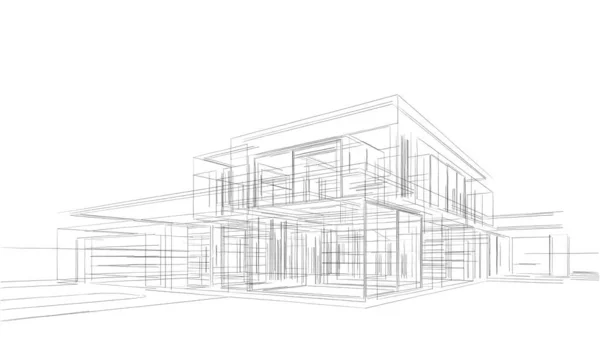 House building architectural drawing 3d illustration