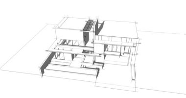 villa, mimari çizim vektörü 3d animasyon