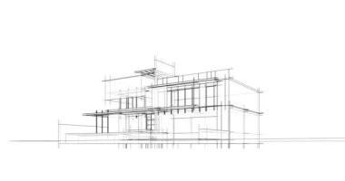 villa, mimari çizim vektörü 3d animasyon