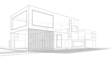 Binanın mimari 3d çizim çizim ev