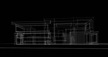 Binanın mimari 3d çizim çizim ev