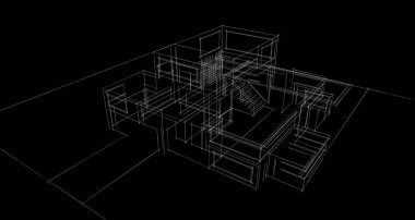 Binanın mimari 3d çizim çizim ev