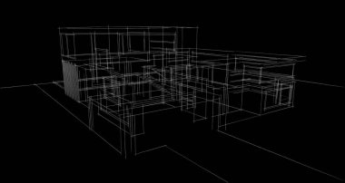 Binanın mimari 3d çizim çizim ev