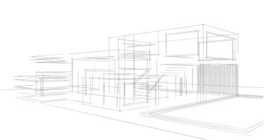 Binanın mimari 3d çizim çizim ev