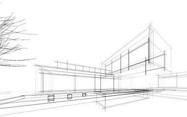 Binanın mimari 3d çizim çizim ev