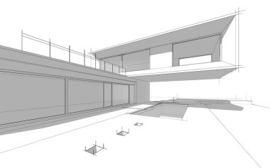 Binanın mimari 3d çizim çizim ev