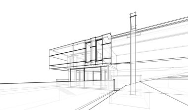 Binanın mimari 3d çizim çizim ev