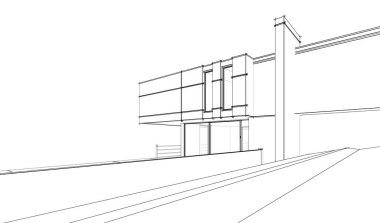 Binanın mimari 3d çizim çizim ev