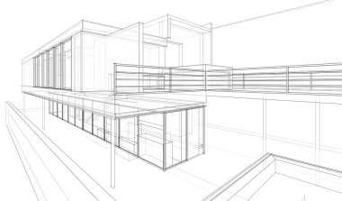 Binanın mimari 3d çizim çizim ev