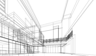 Binanın mimari 3d çizim çizim ev