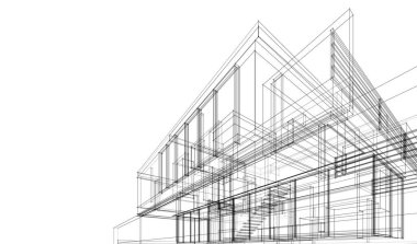 Binanın mimari 3d çizim çizim ev