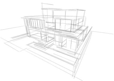 Binanın mimari 3d çizim çizim ev