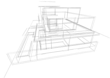 Binanın mimari 3d çizim çizim ev