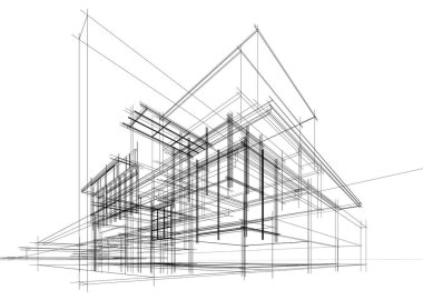 Binanın mimari 3d çizim çizim ev