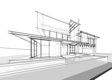 Binanın mimari 3d çizim çizim ev