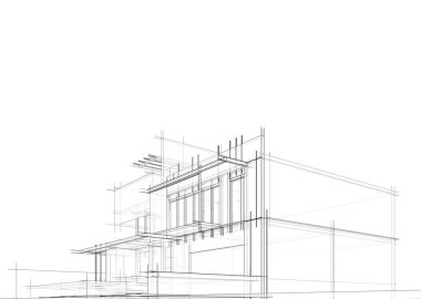 Binanın mimari 3d çizim çizim ev