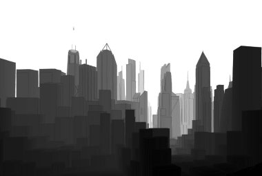 Arkasında gökdelenler olan şehrin silueti  