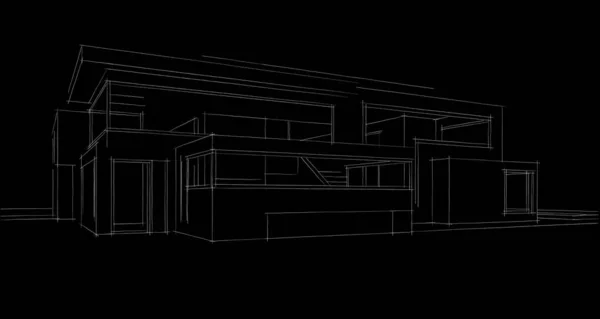 House building architectural drawing 3d illustration