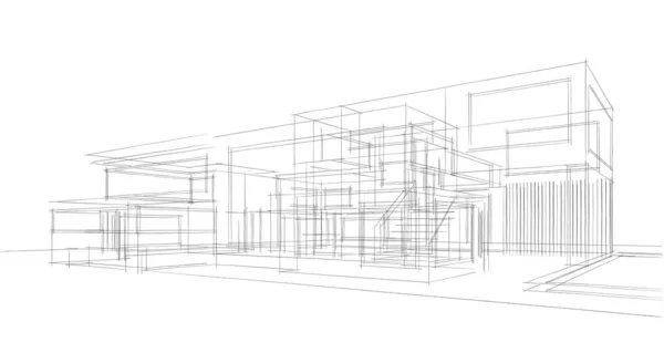 Haus Gebäude Architektonische Zeichnung Illustration — Stockfoto