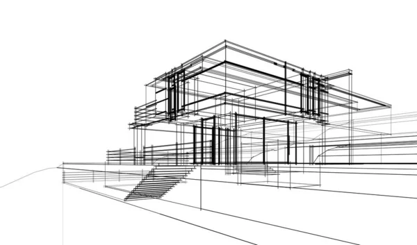 Edificio Casa Dibujo Arquitectónico Ilustración —  Fotos de Stock