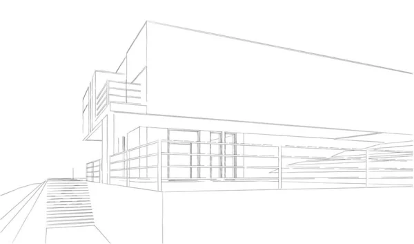 Casa Edificio Disegno Architettonico Illustrazione — Foto Stock