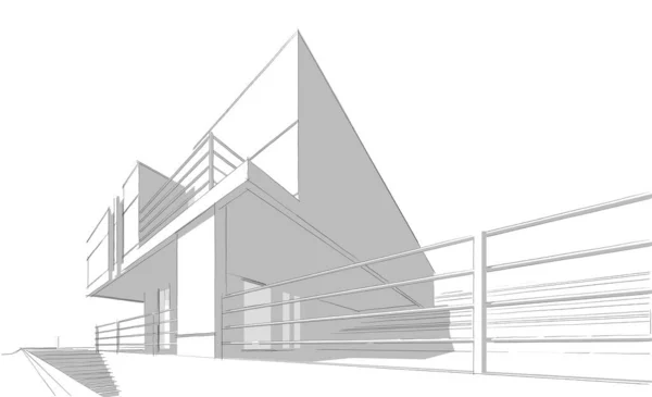 Edificio Casa Dibujo Arquitectónico Ilustración — Foto de Stock
