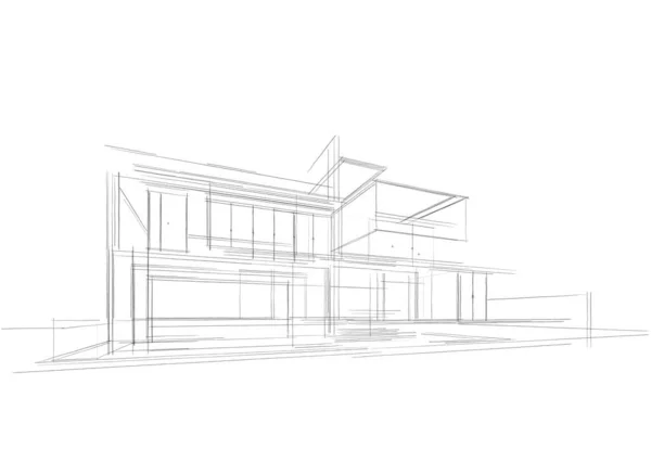 Ház Épület Építészeti Rajz Illusztráció — Stock Fotó