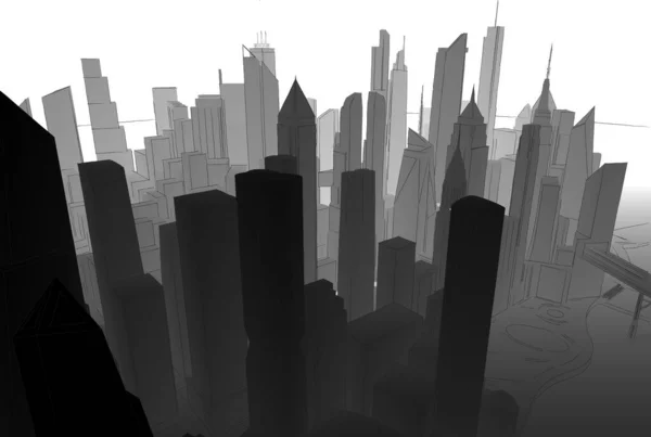 Silhouette Der Stadt Mit Wolkenkratzern Hintergrund — Stockfoto