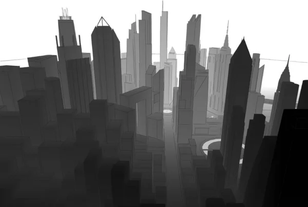 Silhouet Van Stad Met Wolkenkrabbers Achtergrond — Stockfoto