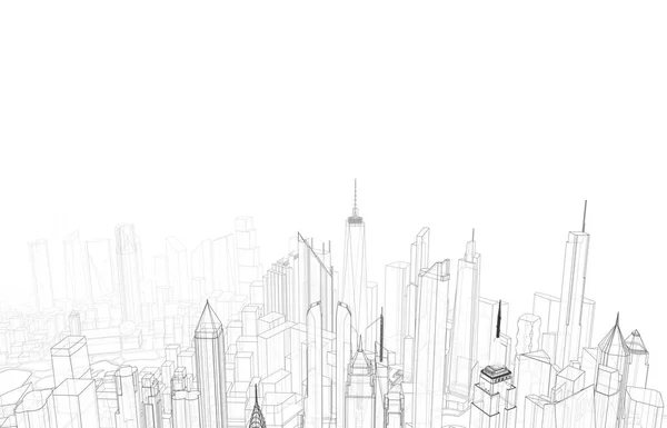 Silhuett Staden Med Skyskrapor Bakgrunden — Stockfoto