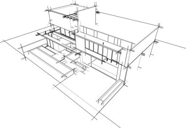 Ev yapımı mimari çizim vektörü illüstrasyonu