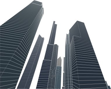 soyut mimari duvar kağıdı gökdelen tasarım vektör çizimi, dijital konsept arkaplan