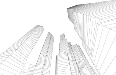 soyut mimari duvar kağıdı gökdelen tasarım vektör çizimi, dijital konsept arkaplan